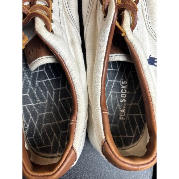Polo Ralph Lauren Vaughn 9.5D Mens Casual Lace-Up Canvas Sneakers White & Tan Le - Picture 5 of 10